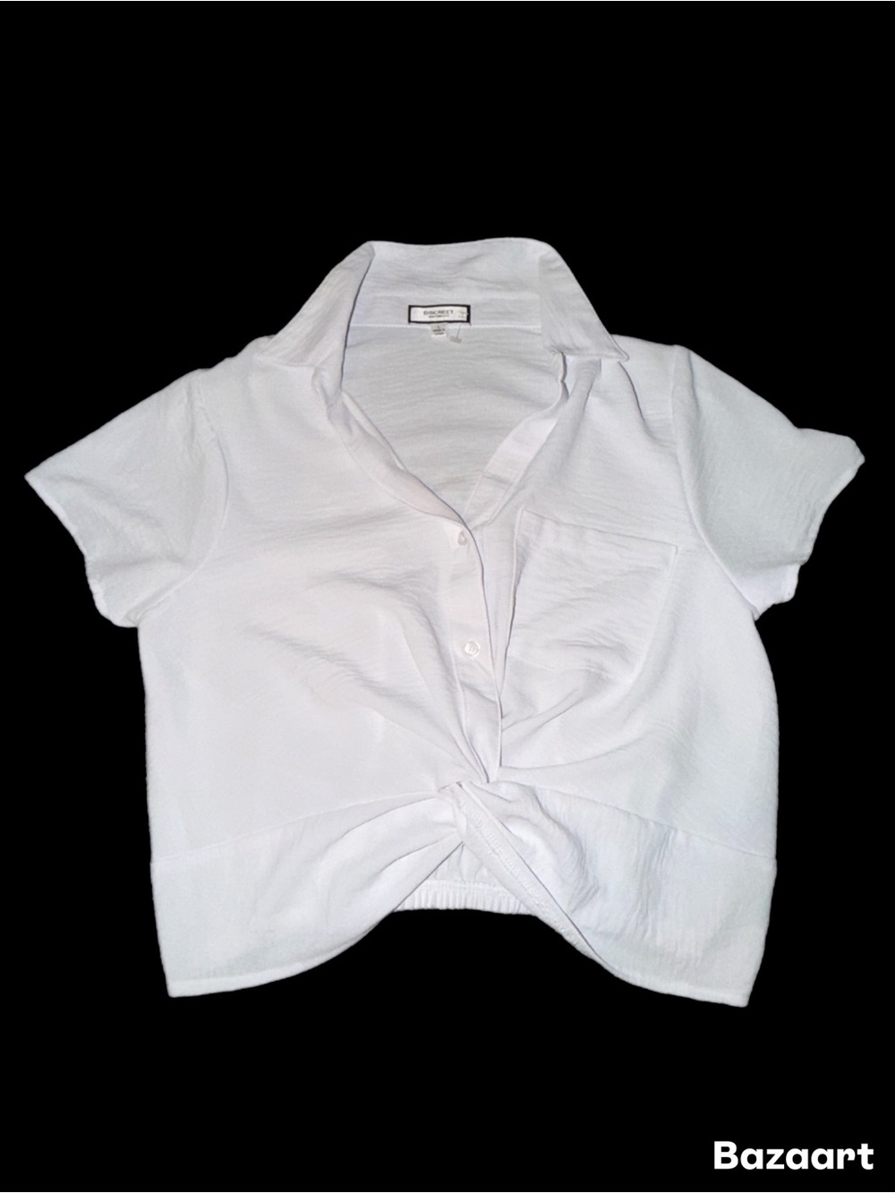 Discreet White Knot-Front Button Down Shirt